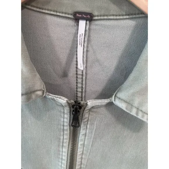 Free People Lennox Denim Utility Jumpsuit Army Green Size S - Picture 9 of 16